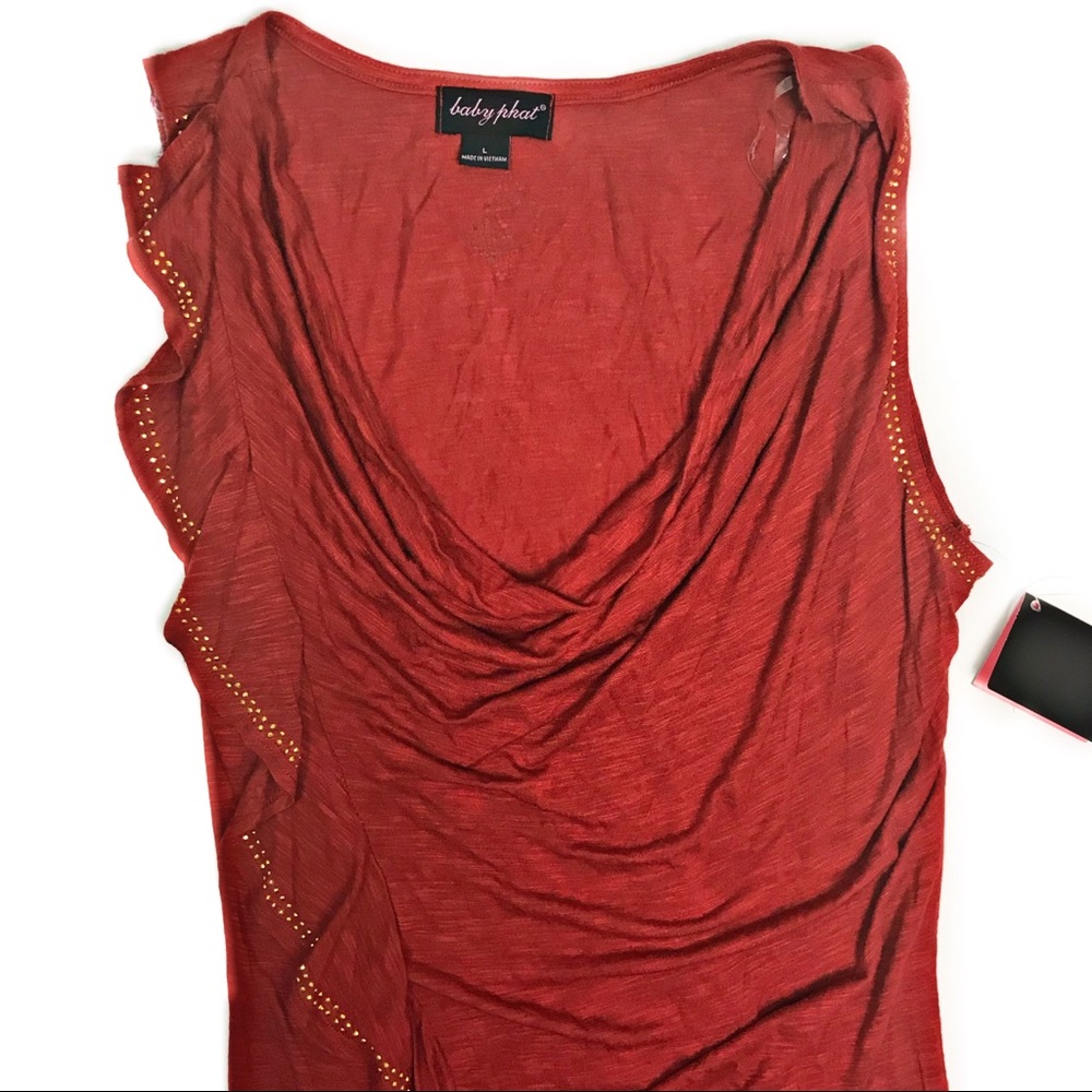 Baby Phat Burnt Orange Studded Sleeveless Blouse L
